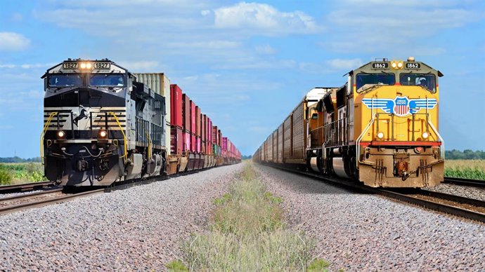 Locomotoras da Union Pacific e Norfolk Southern