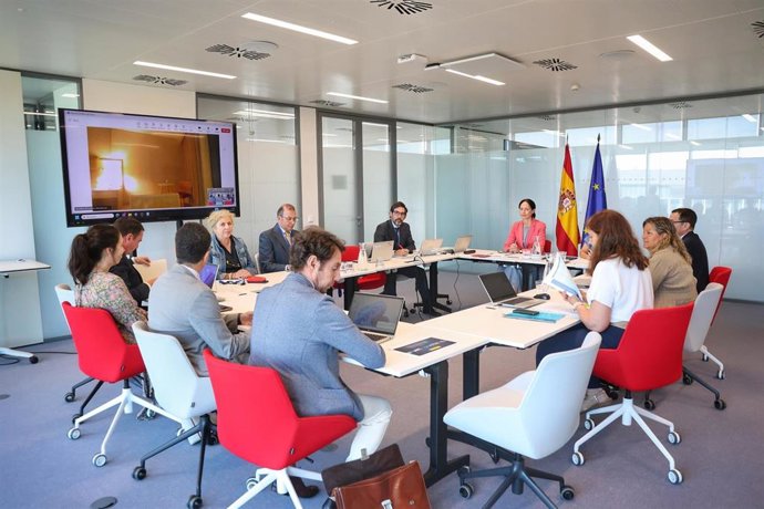 La secretaria de Estado de Función Pública, Clara Mapelli, y las personas titulares de las direcciones generales y organismos públicos adscritos a la Secretaría de Estado en una reunión mantenida con Fedeca.