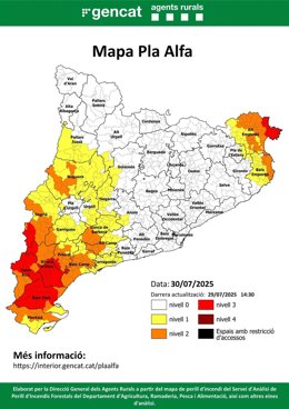 Mapa de riesgo de incendio forestal en Catalunya