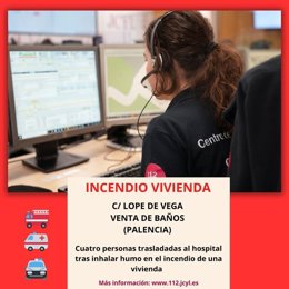 Gráfico elaborado por el 112 con datos el incendio en una cocina en Venta de Baños (Palencia)