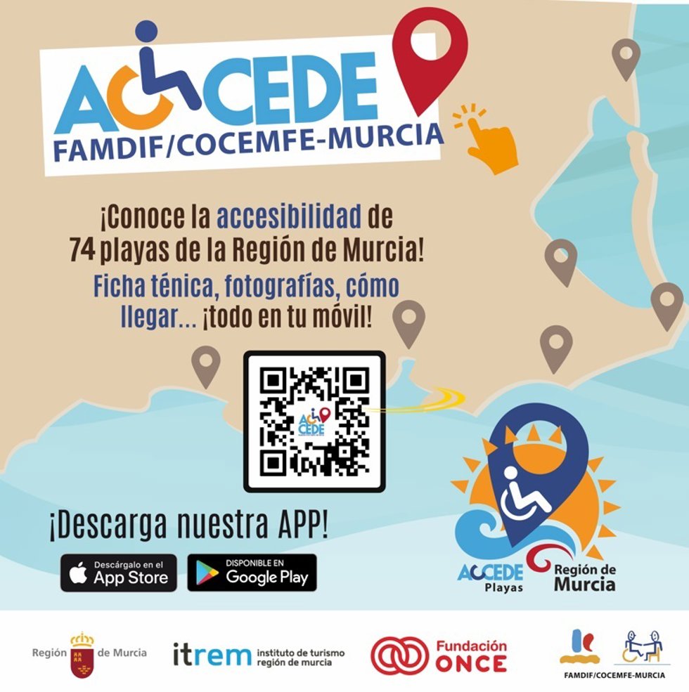 Famdif actualiza Accede, la app que detalla la accesibilidad de 74 playas de la Región de Murcia