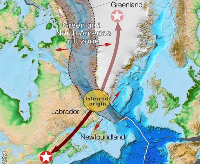Origen de la anomalía de los Apalaches​cuando Groenlandia y América del Norte se separaron