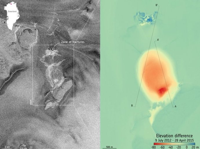 Imágenes satélite de la ruptura del glaciar