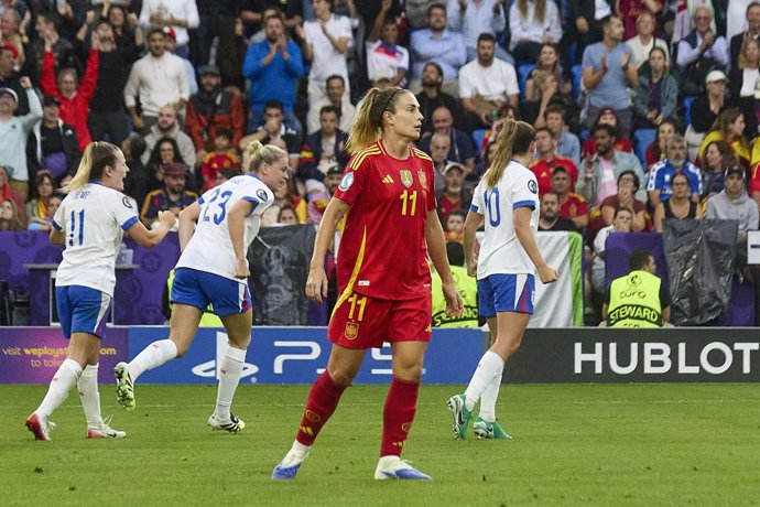 Alexia Putellas of Spain laments a goal scored by Alessia Russo of Enland during the UEFA Women's EURO 2025 Final match played between England and Spain at St. Jakob-Park on July 27, 2025 in Basel, Switzerland.