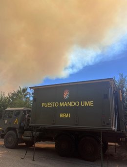 Puesto de mando de la UME en el incendio en Las Hurdes
