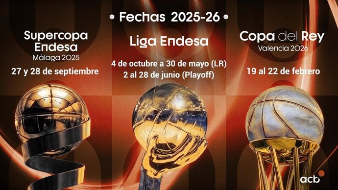 La temporada 2025-26 de la acb comienza el 27 de septiembre con la Supercopa Endesa en Málaga.