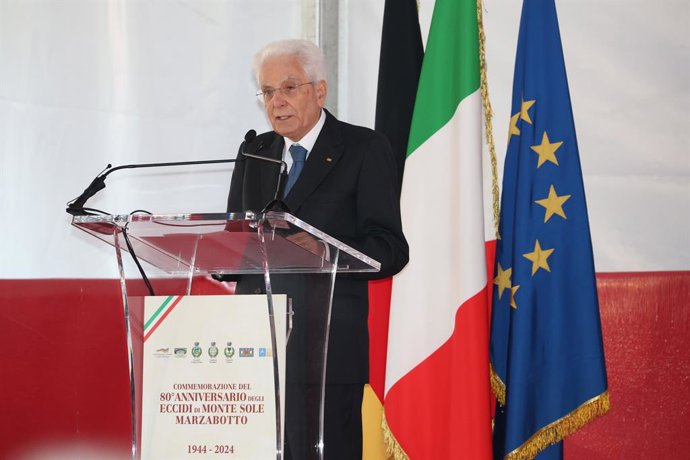 Archivo - 29 September 2024, Italy, Marzabotto: Italian President Sergio Mattarella speaks during an event to commemorate the 80th anniversary of the Nazi-Fascist massacre of Marzabotto near Bologna. Between September 29 and October 1, 1944, members of an