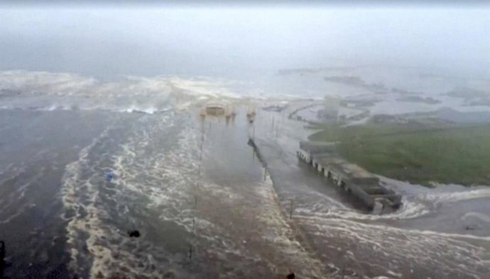 Kamchatka, Kamchatka, Russia: Kamchatka, tsunami waves submerge coastal town after earthquake, homes damaged. This is a private photo posted on social media or broadcast media provided by this Agency. The Agency does not claim any ownership, including but