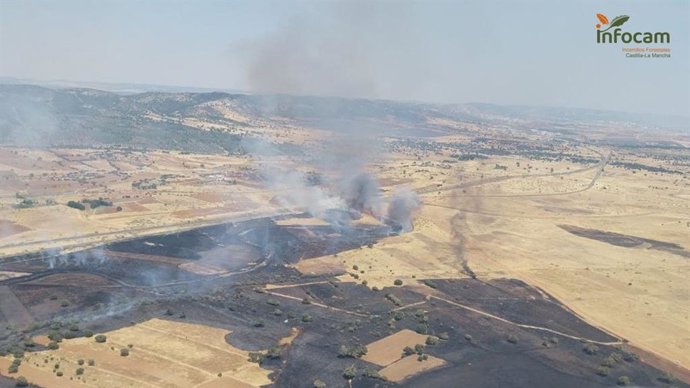 Un incendio en Brazatortas obliga a cortar la circulación del tren entre Puertollano y Venta la Inés