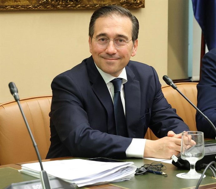 Archivo - El ministro de Asuntos Exteriores, Unión Europea y Cooperación, José Manuel Albares, comparece en la Comisión de Asuntos Exteriores, en el Congreso de los Diputados, a 5 de mayo de 2025, en Madrid (España). Albares ha comparecido a petición prop