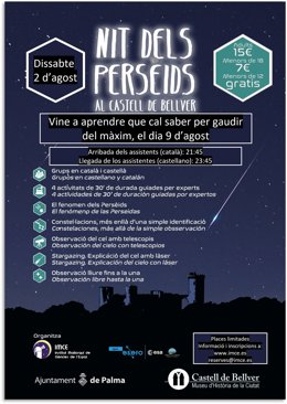 Cartel promocional de la actividad organizada por el IMCE con motivo de las Perseidas.