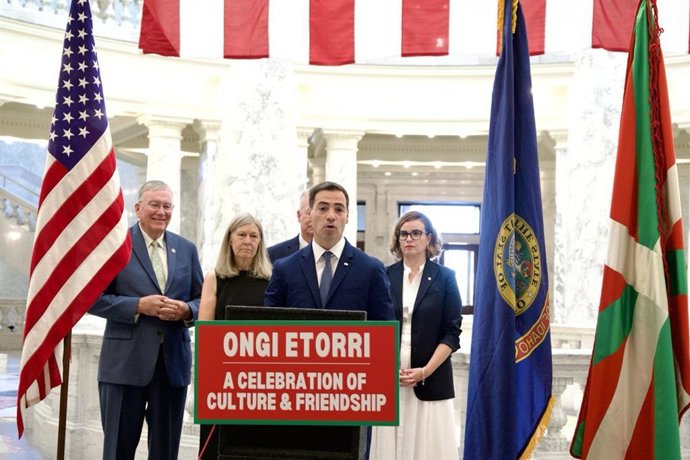 El Lehendakari, Imanol Pradales, durante un acto oficial en el marco de su visita a Boise en Idaho (EEUU)