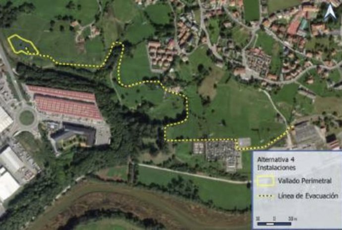 Plano de la ubicació de la planta de almacenacimiento de energía a través de baterías proyectada en Astillero