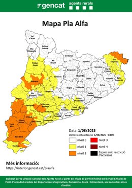 Mapa del riesgo de incendio forestal en Catalunya este viernes