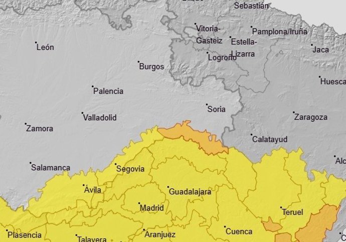 La Aemet activa el aviso naranja ante el riesgo de una tormenta intensa en el entorno de la A-2 en Soria