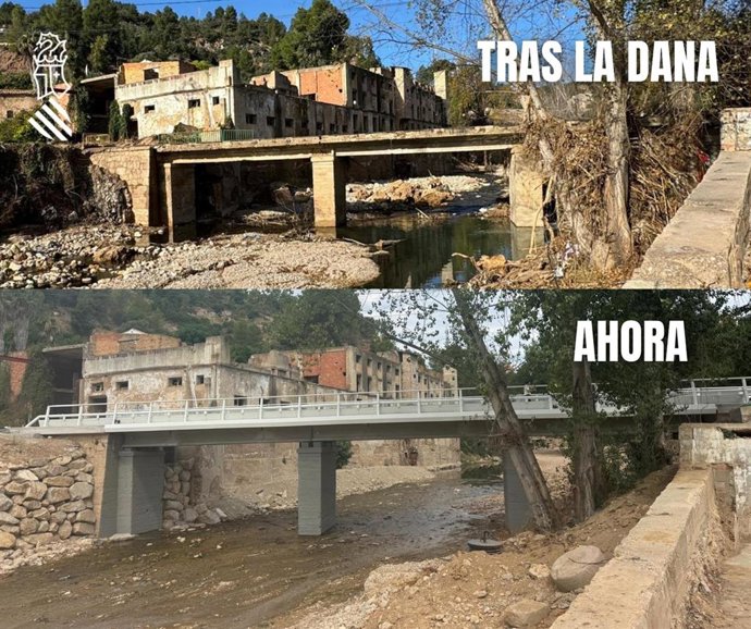 La Generalitat abre al tráfico el puente del Hortelano en Buñol (Valencia) dañado por la dana 