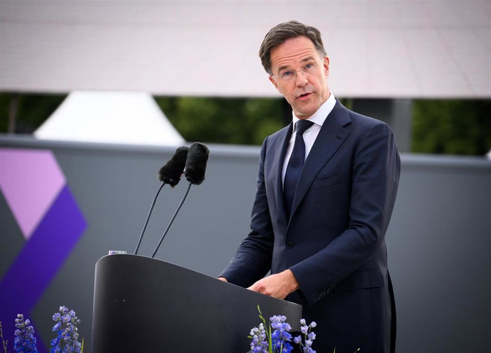 El secretario general de la OTAN, Mark Rutte, en una ceremonia por el ingreso de Alemania en la alianza atlántica en Berlín.