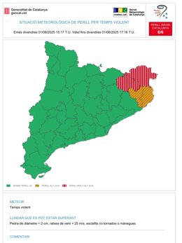 Avís per temps violent per la possibilitat de pluges intenses a cinc comarques de Girona