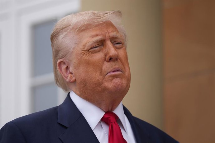 28 July 2025, United Kingdom, Turnberry: US President Donald Trump meets with UK Prime Minister Keir Starmer (not pictured) at his Trump Turnberry golf course in South Ayrshire. Photo: Chris Furlong/PA Wire/dpa
