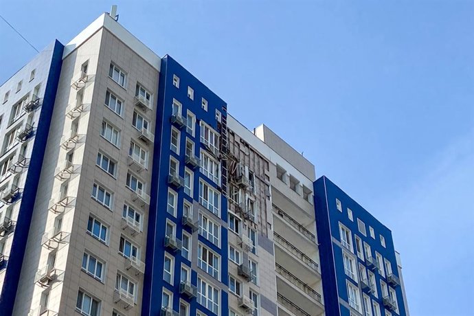 RUSSIA, BELGOROD - JULY 30, 2025: An apartment building suffers damage from a Ukrainian drone strike. Belgorod Region Governor Gladkov says no casualties have been reported so far, windows shattered in ten flats, damage caused to the facade and 24 vehicle