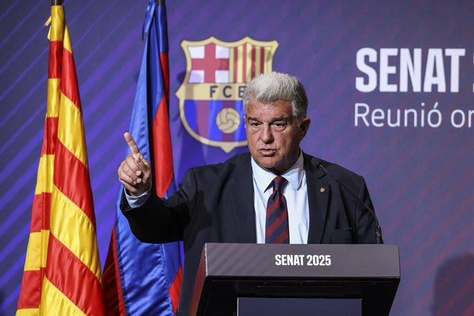 Archivo - Joan Laporta, President of FC Barcelona during the Ordinary Meeting Senat 2025 of the FC Barcelona  in Auditori 1899 on June 18, 2025 in Barcelona, Spain.