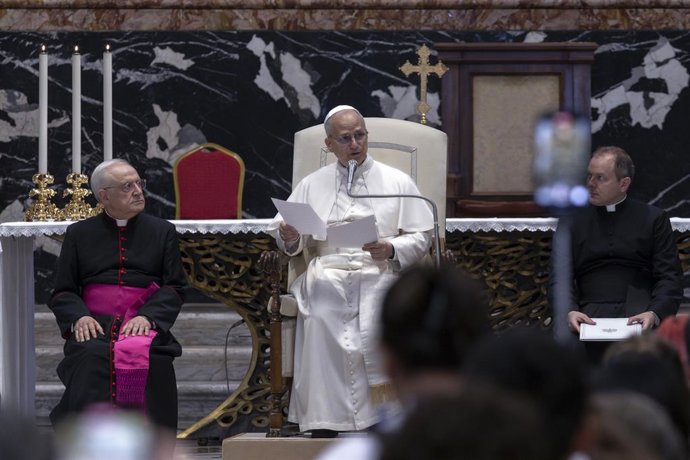 29 July 2025, Vatican, Vatican City: Pope Leo XIV speaks at the end of a Mass for the Jubilee of Digital Missionaries and Catholic Influencers celebrated by Cardinal Luis Antonio Tagle in St. Peter's Basilica in the Vatican. Photo: Maria Grazia Picciarell
