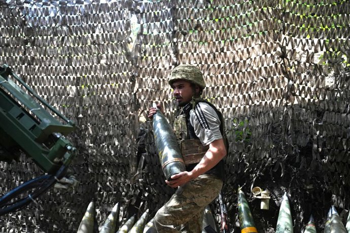 July 10, 2025, Pokrovsk Oblast, Donestk, Ukraine: Soldiers from Division Cesar, artillery, 155th Brigade fire shells during battle in Pokrovsk Oblast region. The Ukrainian 155th Mechanized Brigade, transformed from an infantry unit into a mechanized one, 