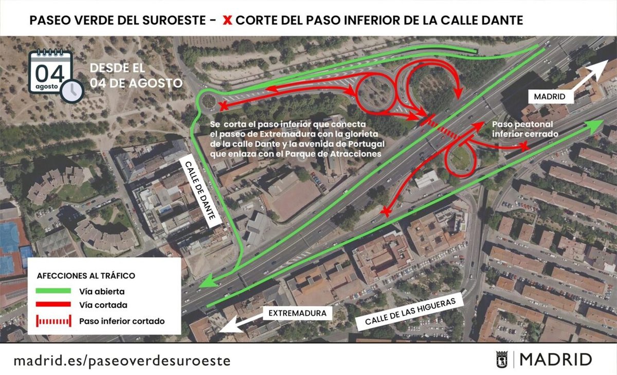 El paso inferior de Parque de Atracciones se corta a la circulación desde este lunes por el soterramiento de la A-5