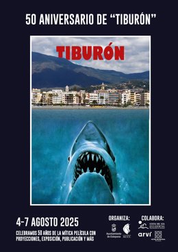 Cartel de actividades en Estepona con motivo del 50 Aniversario de 'Tiburón'.