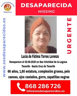 Suc.- Buscan a una mujer de 66 años desaparecida este sábado en el municipio de La Laguna (Tenerife)