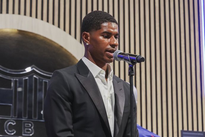 Marcus Rashford, novo jogador do FC Barcelona, na loja do FC Barcelona em 23 de julho de 2025 em Barcelona, Espanha.