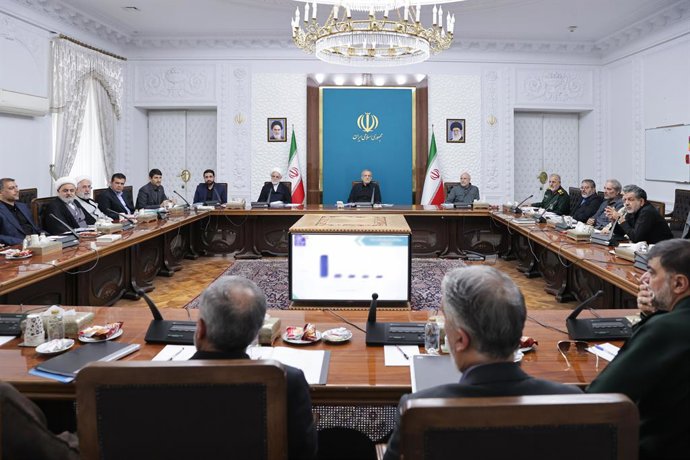 July 15, 2025, Tehran, Tehran, Iran, Islamic Republic of: Iranian President Masoud Pezeshkian attends a meeting of the Supreme Cyberspace Council in Tehran, Iran, on July 15, 2025
