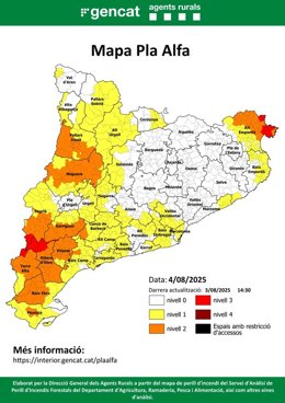 Mapa de riesgo de incendio forestal en Catalunya