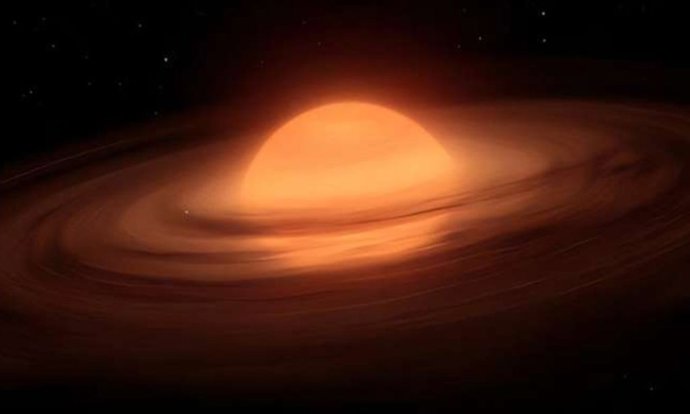 Imagen generada por IA de un joven objeto de masa planetaria que flota libremente rodeado por un disco de polvo.