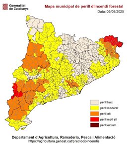 Mapa del riesgo de incendio forestal en Catalunya este martes