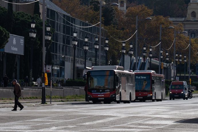 Archivo - Arxiu - Dos autobusos, a 13 de desembre de 2024, a Barcelona, Catalunya (Espanya).