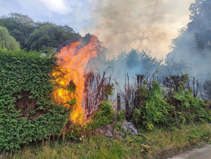 Un incendio en Fozana de Abajo, en Tiñana alerta a los vecinos por la proximidad a las casas