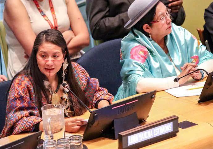 Archivo - April 22, 2025, New York, New York, USA: LENA YANINA ESTRADA ANOKAZI, Minister of Environment and Sustainable Development of Columbia, speaks at the opening of the meeting on Harmony with Nature and Living Well as part of the Mother Earth Day an