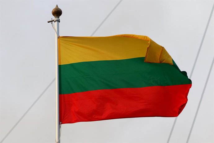 Archivo - November 2, 2023, Saint Petersburg, Russia: The national flag of the Republic of Lithuania as a participating country at the 12th St. Petersburg International Gas Forum