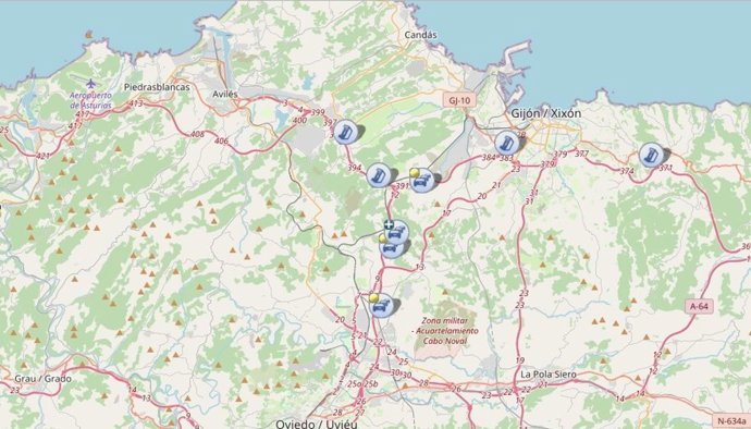 Mapa de la DGT con la información de los atascos en la A-8 y A-66 actualizada este jueves.