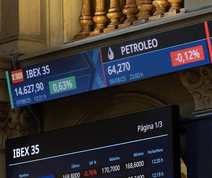 Estado de la Bolsa de Madrid, a 7 de agosto de 2025, en Madrid (España). 