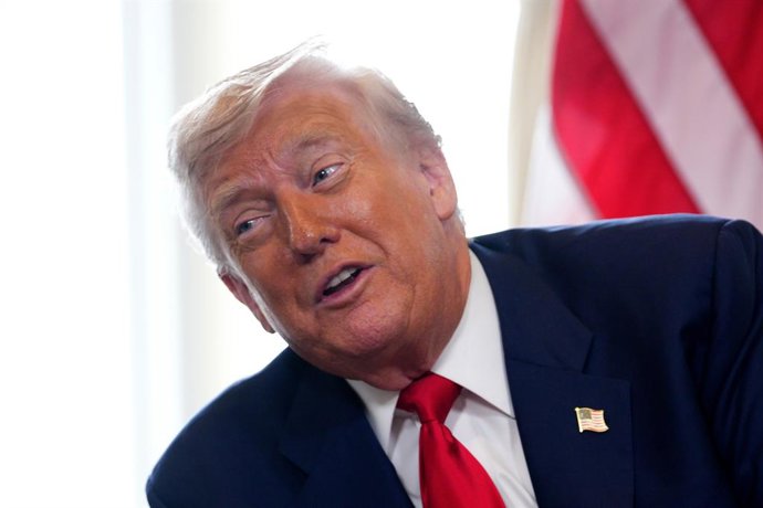 28 July 2025, United Kingdom, Turnberry: US President Donald Trump attends a meeting with UK Prime Minister Keir Starmer at Trump Turnberry golf course in South Ayrshire, during Trump's five-day private trip to the country. Photo: Chris Furlong/PA Wire/dp