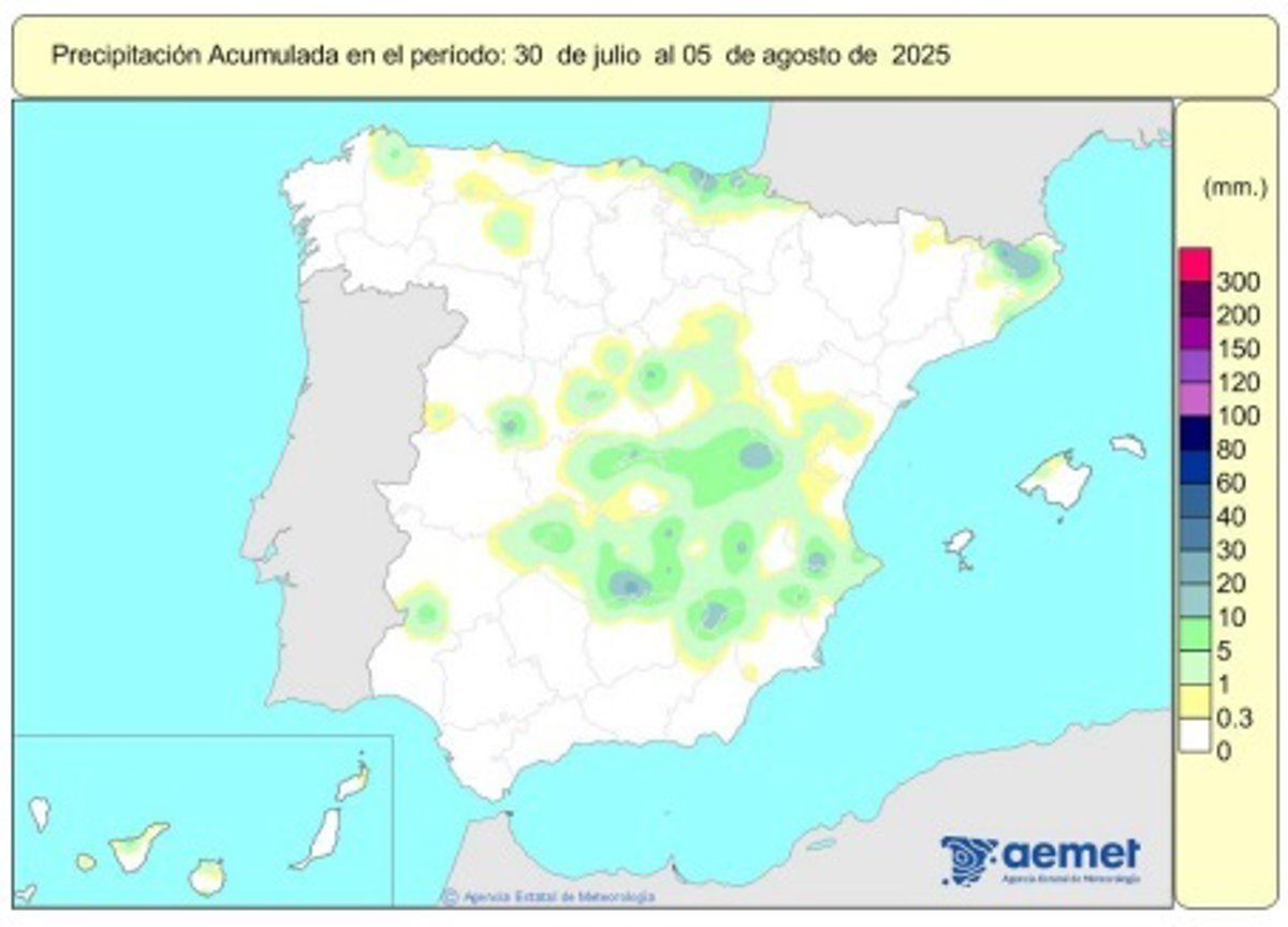 Las lluvias acumuladas en este año hidrológico están un 12% por encima de lo normal, con 645 litros por metro cuadrado
