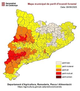 Mapa de risc d'incendi forestal a Catalunya aquest divendres