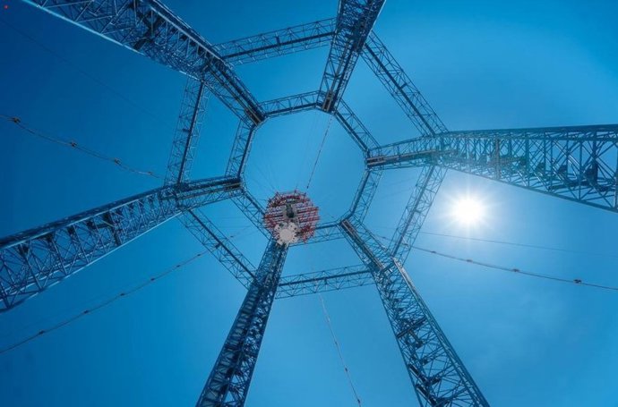Esta foto de archivo muestra un módulo lunar tripulado durante una prueba en un sitio de pruebas en el condado de Huailai, provincia de Hebei, en el norte de China.