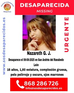 Cartel sobre la desaparición de la joven.