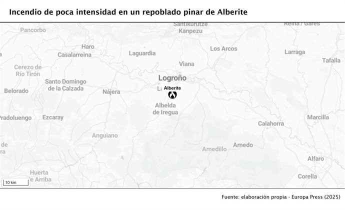 Mapa de la zona del incendio de poca intensidad en Alberite