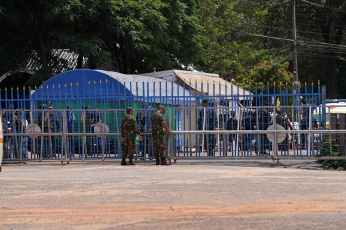 ODDAR MEANCHEY, Aug. 1, 2025  -- This photo shows the O'Smach border checkpoint in Oddar Meanchey province, Cambodia, Aug. 1, 2025. The Thai army on Friday released two out of 20 Cambodian soldiers that it captured after a ceasefire took effect, a Cambodi