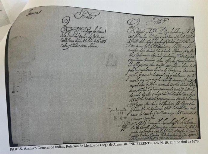 Relación de Méritos de Diego de Arana de Isla (1678), Archivo General de Indias.