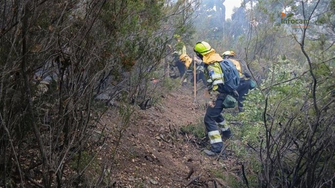 Labores de extinción del incendio forestal declarado en Los Navalucillos, Toledo.